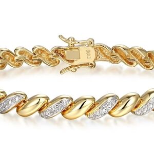 Forever Facets Fine Silver Plated Gold Tone San Marco Diamond Accent Bracelet
